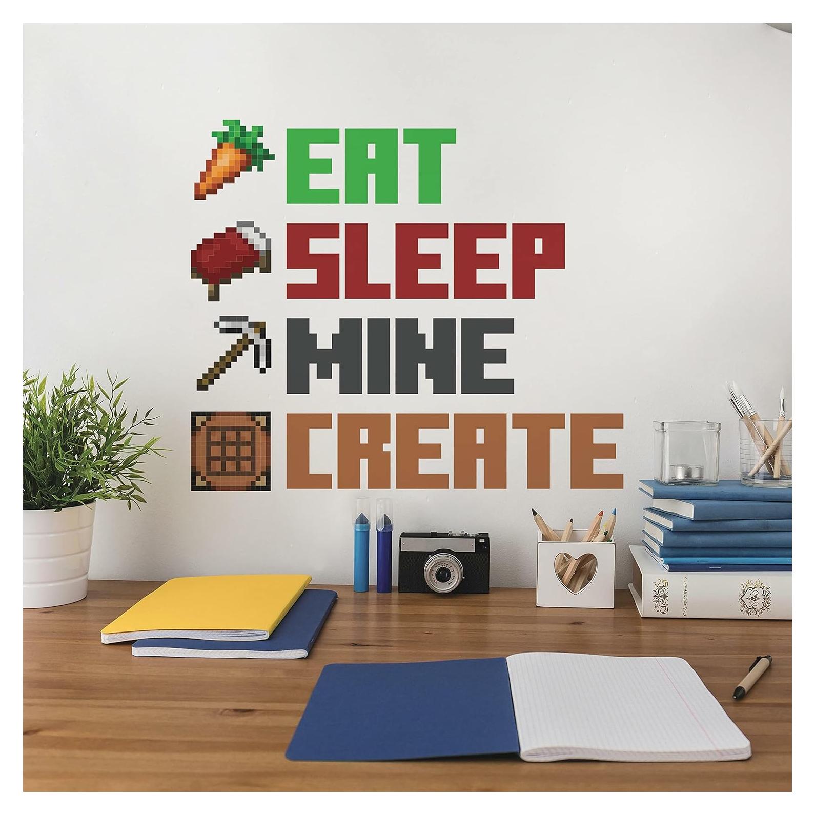 Calcomanías de Pared RoomMates Minecraft Come Duerme 8 Piezas