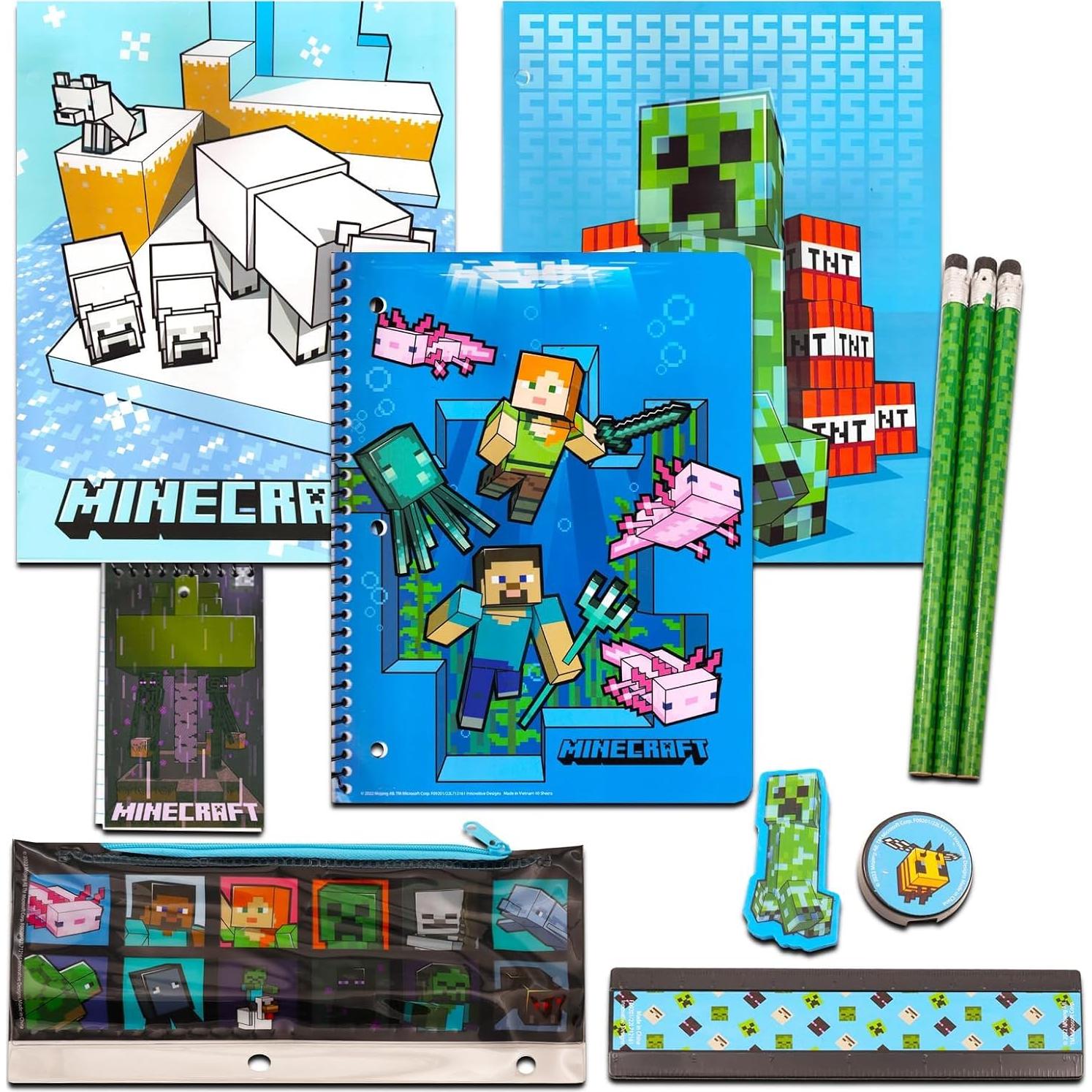 Conjunto Escolar Minecraft 11 Piezas - Estuche, Cuaderno, Lápices