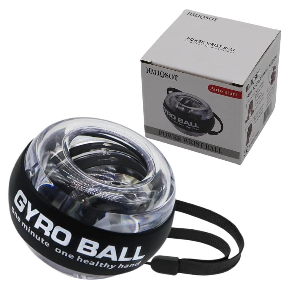 Auto Start Gyro Ball Strengthener, Forearm Gyro Ball Wrist Exerciser, Auto-Start Colorful Lighting (with Light-Black)