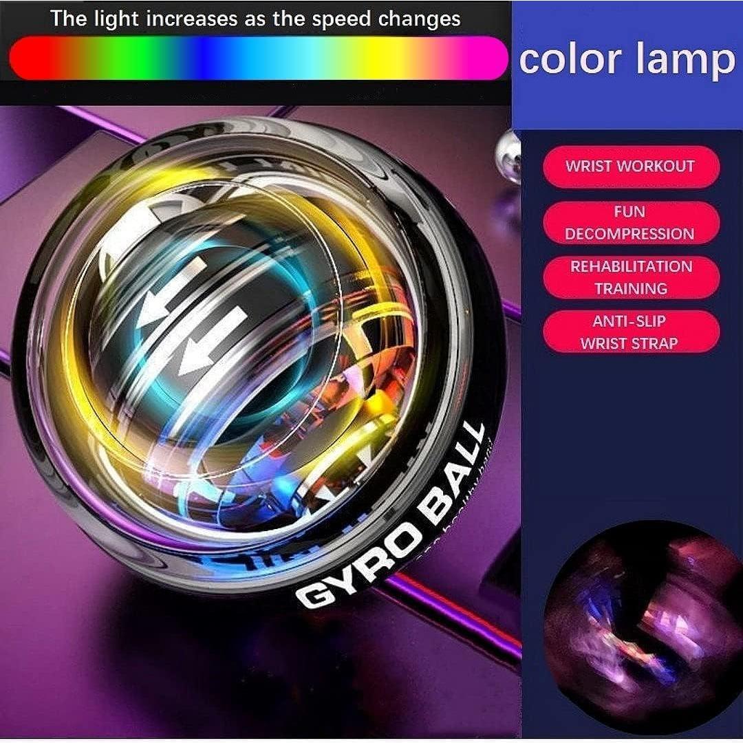 Auto Start Gyro Ball Strengthener, Forearm Gyro Ball Wrist Exerciser, Auto-Start Colorful Lighting (with Light-Black)