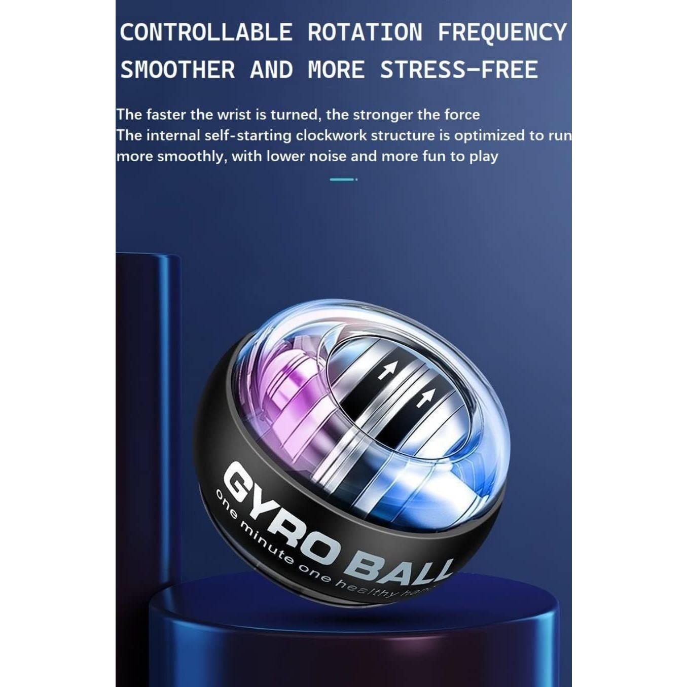 Auto Start Gyro Ball Strengthener, Forearm Gyro Ball Wrist Exerciser, Auto-Start Colorful Lighting (with Light-Black)