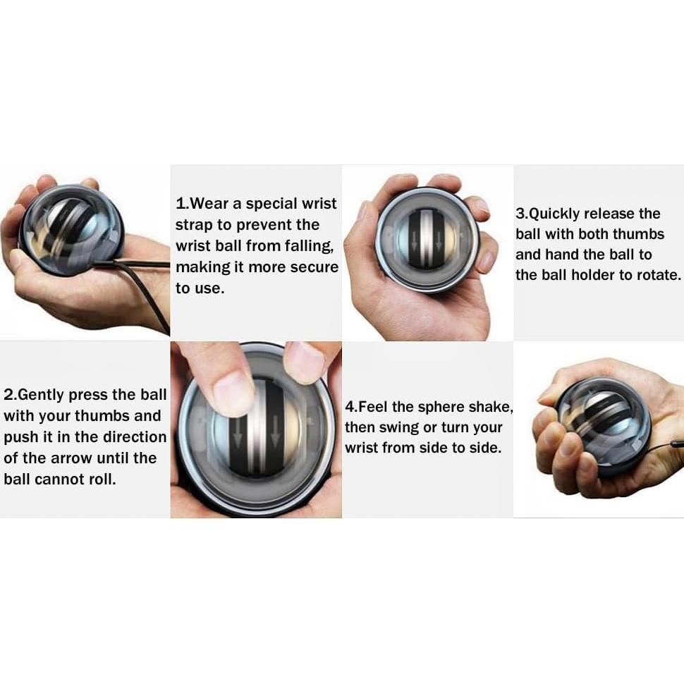 Auto Start Gyro Ball Strengthener, Forearm Gyro Ball Wrist Exerciser, Auto-Start Colorful Lighting (with Light-Black)