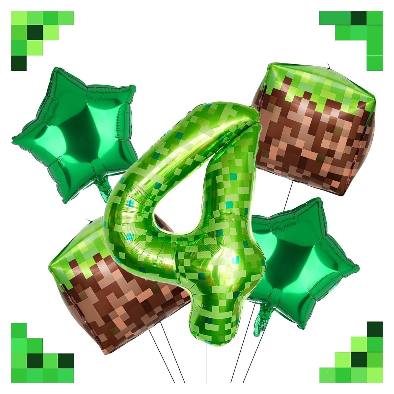 Globo de Aluminio Grande N° 4 Verde Minero Pixel 101.6 cm Set 5 Piezas