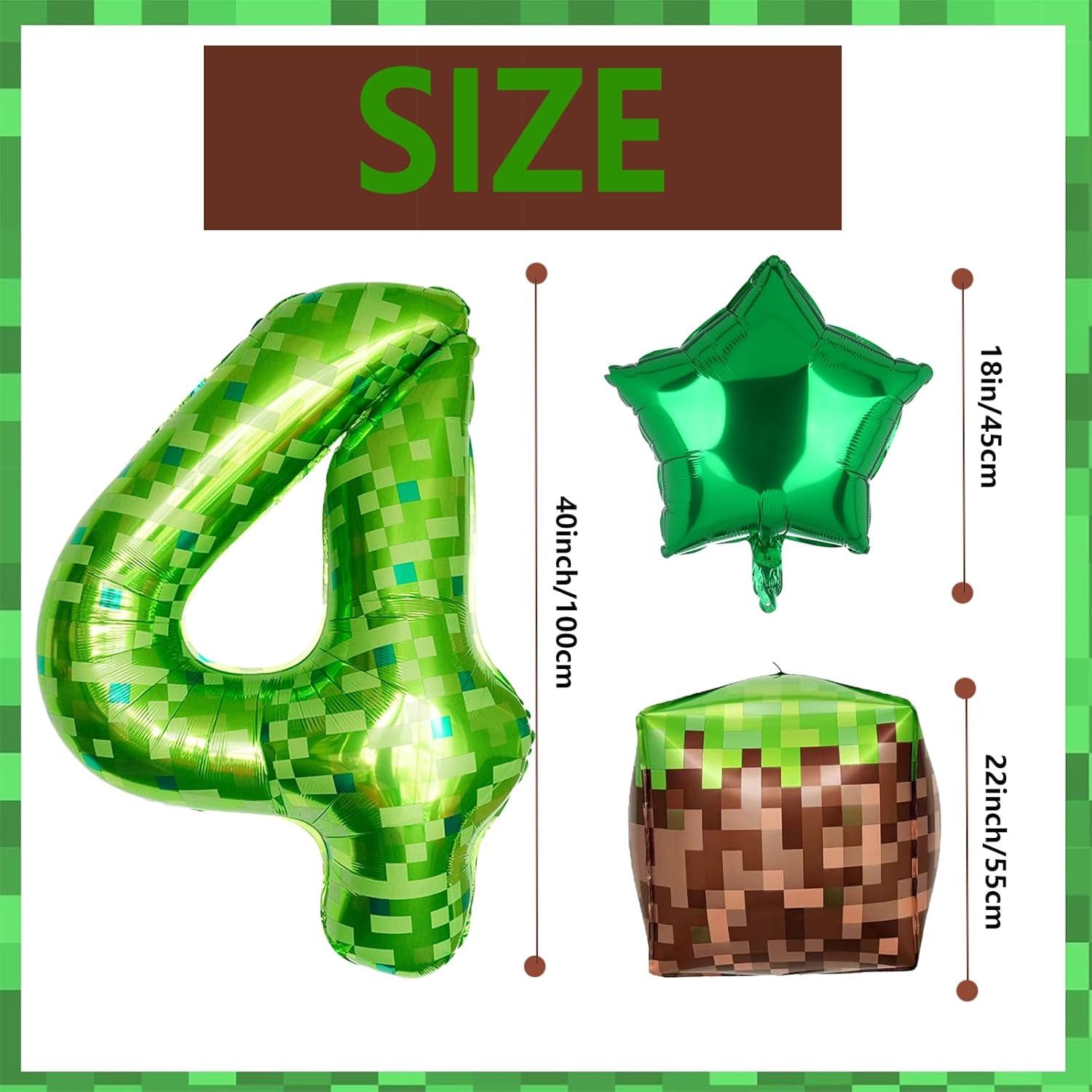 Globo de Aluminio Grande N° 4 Verde Minero Pixel 101.6 cm Set 5 Piezas