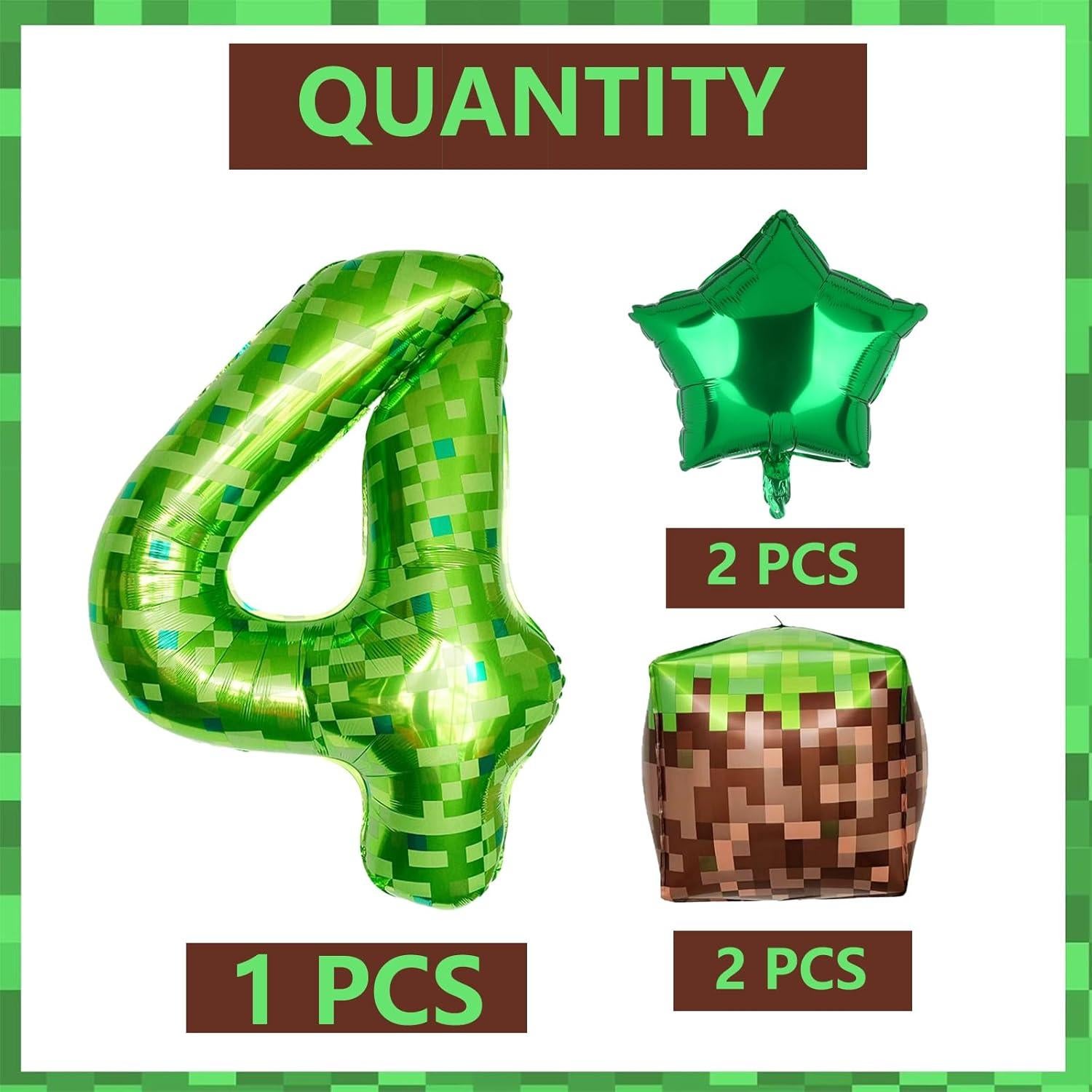 Globo de Aluminio Grande N° 4 Verde Minero Pixel 101.6 cm Set 5 Piezas