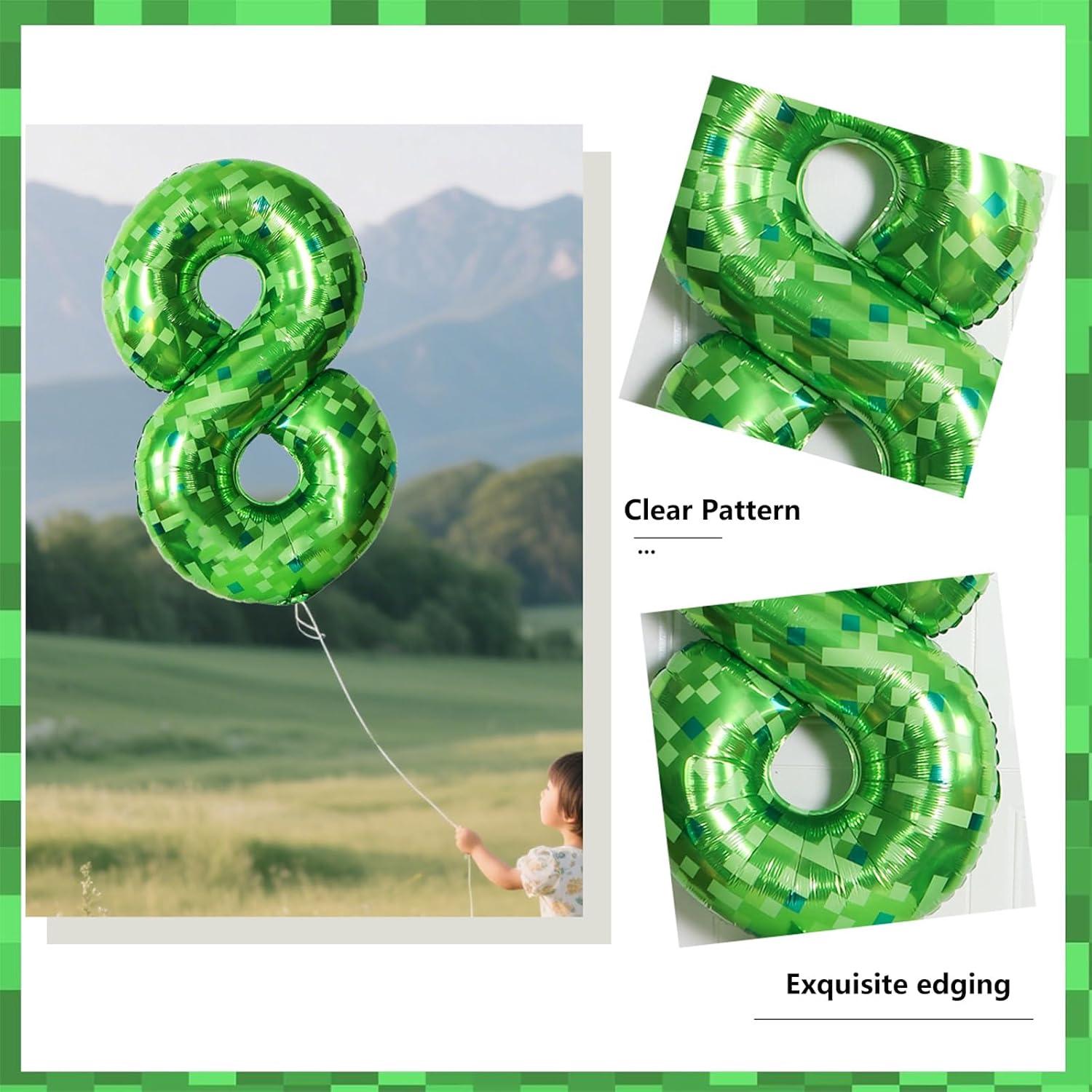 Globo de Aluminio Grande N° 4 Verde Minero Pixel 101.6 cm Set 5 Piezas