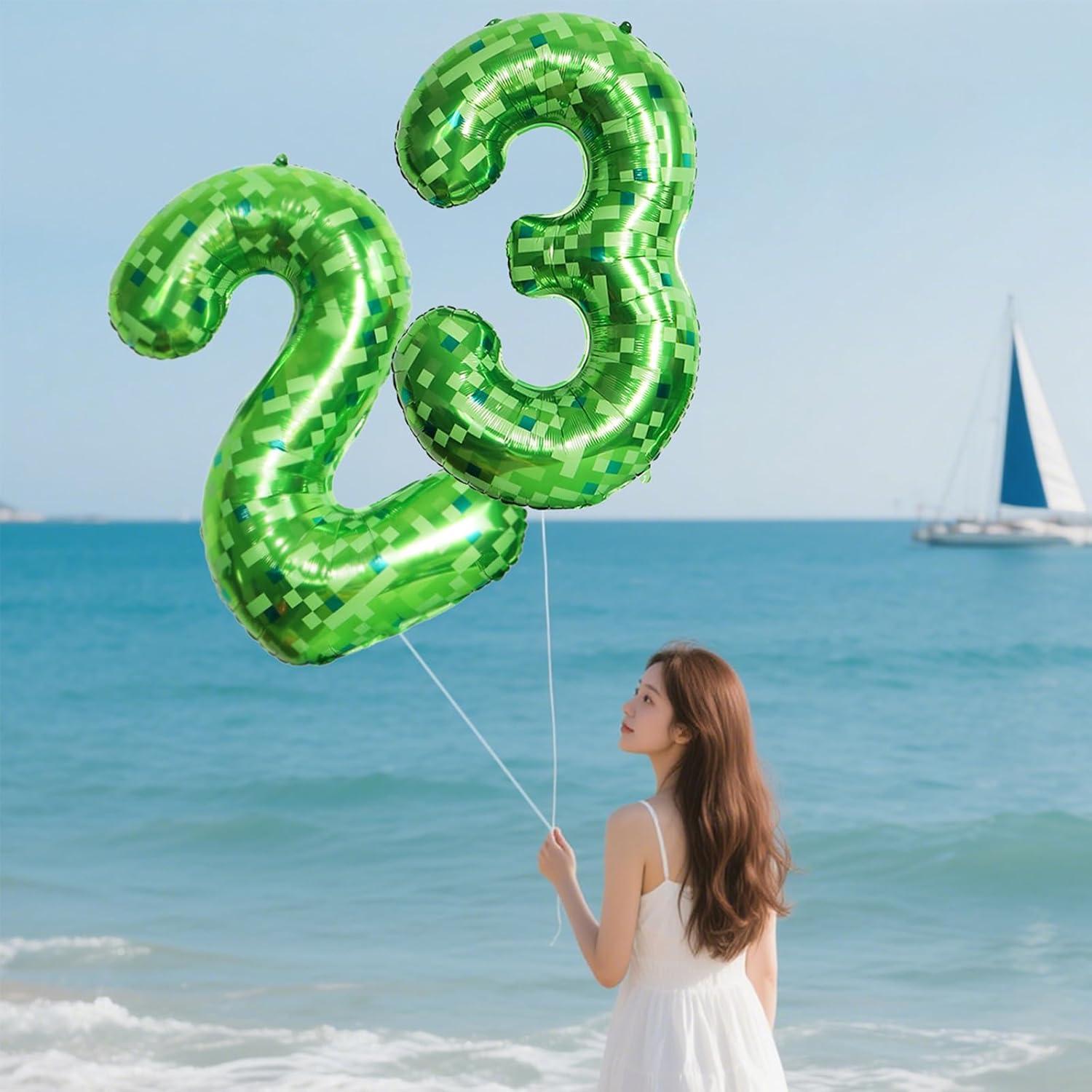 Globo de Aluminio Grande N° 4 Verde Minero Pixel 101.6 cm Set 5 Piezas