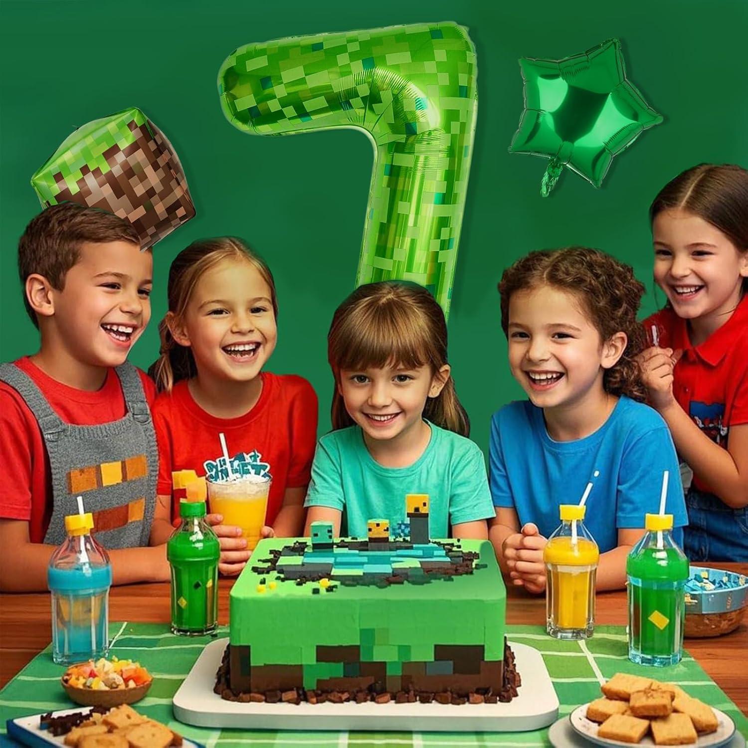 Globo de Aluminio Grande N° 4 Verde Minero Pixel 101.6 cm Set 5 Piezas