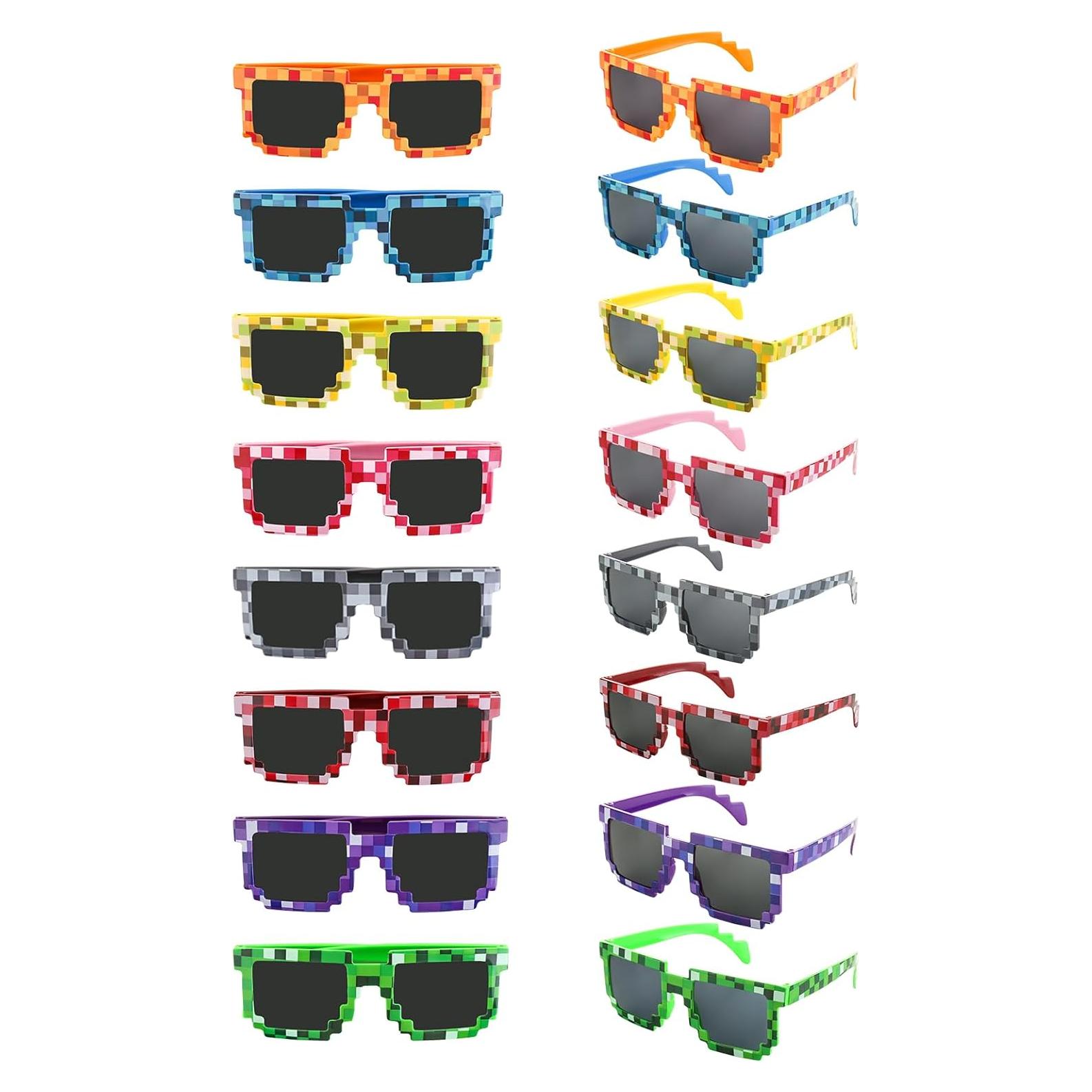 Paquete de 16 Gafas Pixeladas para Fiestas - 8 Colores