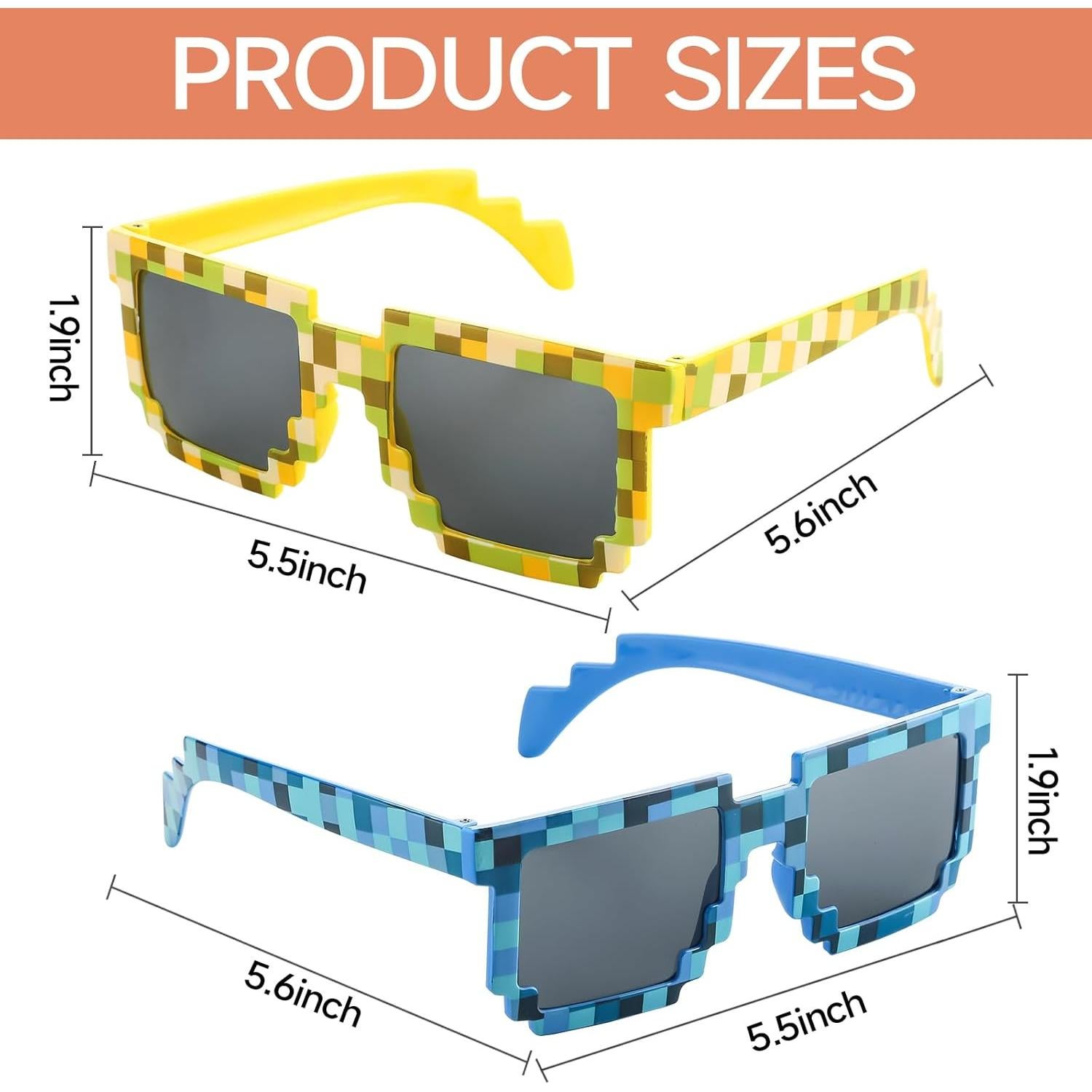 Paquete de 16 Gafas Pixeladas para Fiestas - 8 Colores