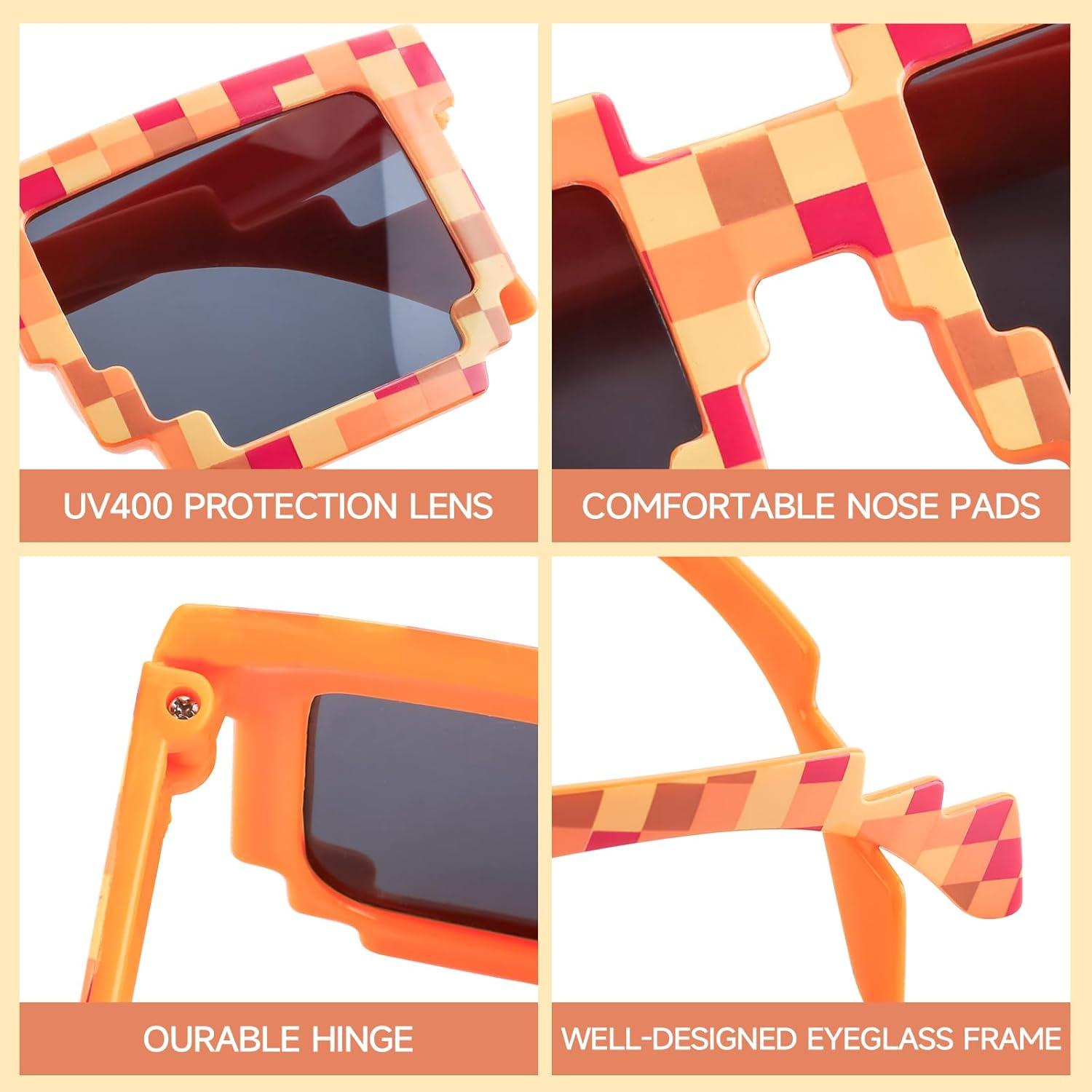 Paquete de 16 Gafas Pixeladas para Fiestas - 8 Colores