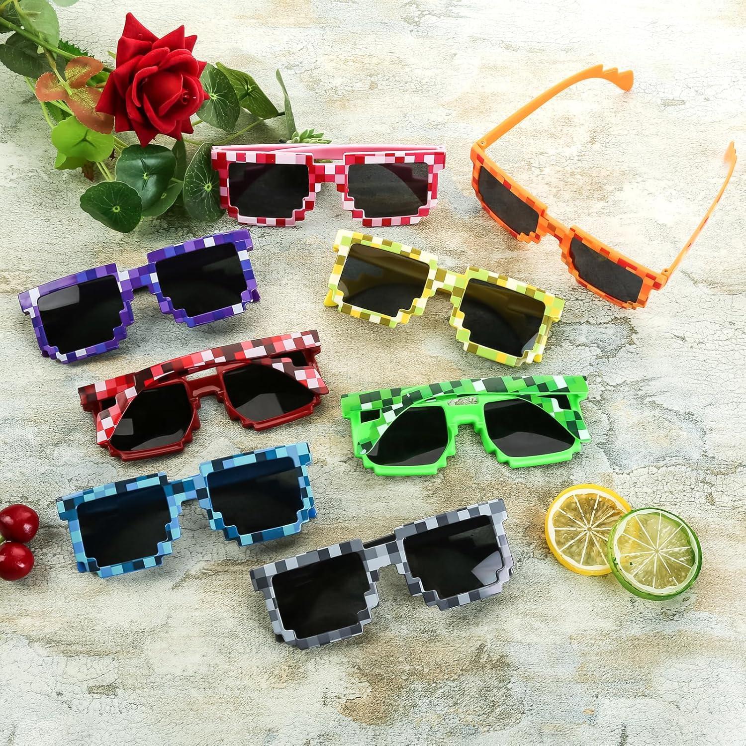 Paquete de 16 Gafas Pixeladas para Fiestas - 8 Colores