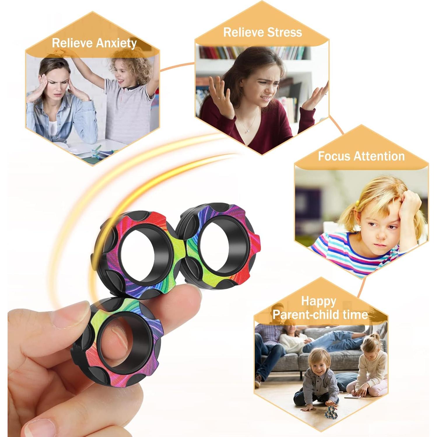 Anillos Magnéticos Antiestrés Buluwans 9 Piezas Coloridos