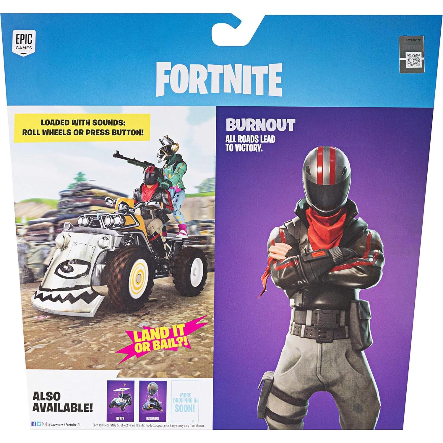 Vehículo Quadcrasher Jazwares Fortnite con figura Burnout 4"