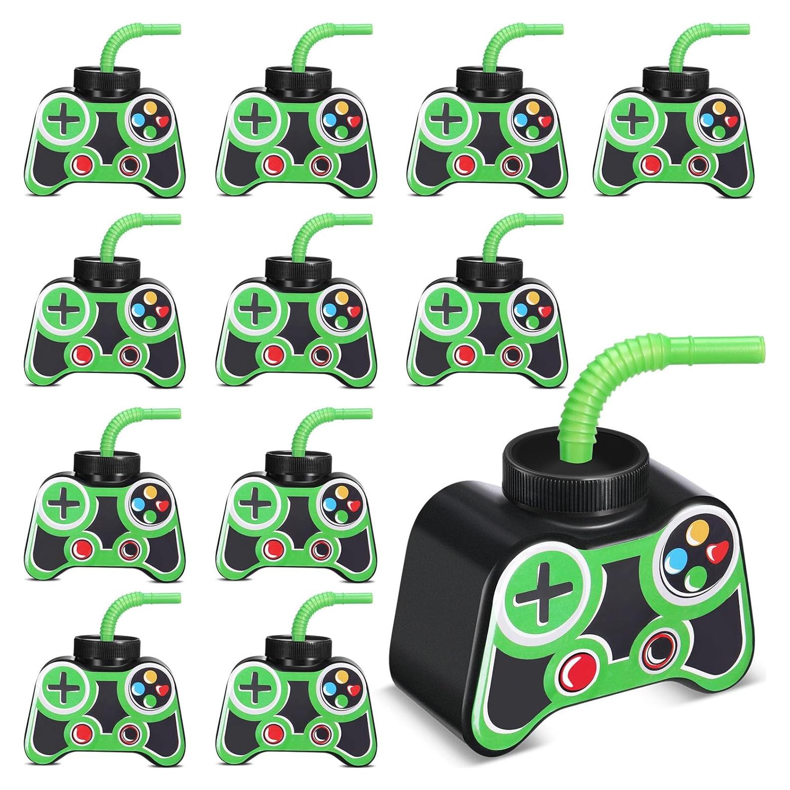 Vasos de Fiesta Gamer Mifoci 12 Pcs 295ml con Pajilla y Tapa