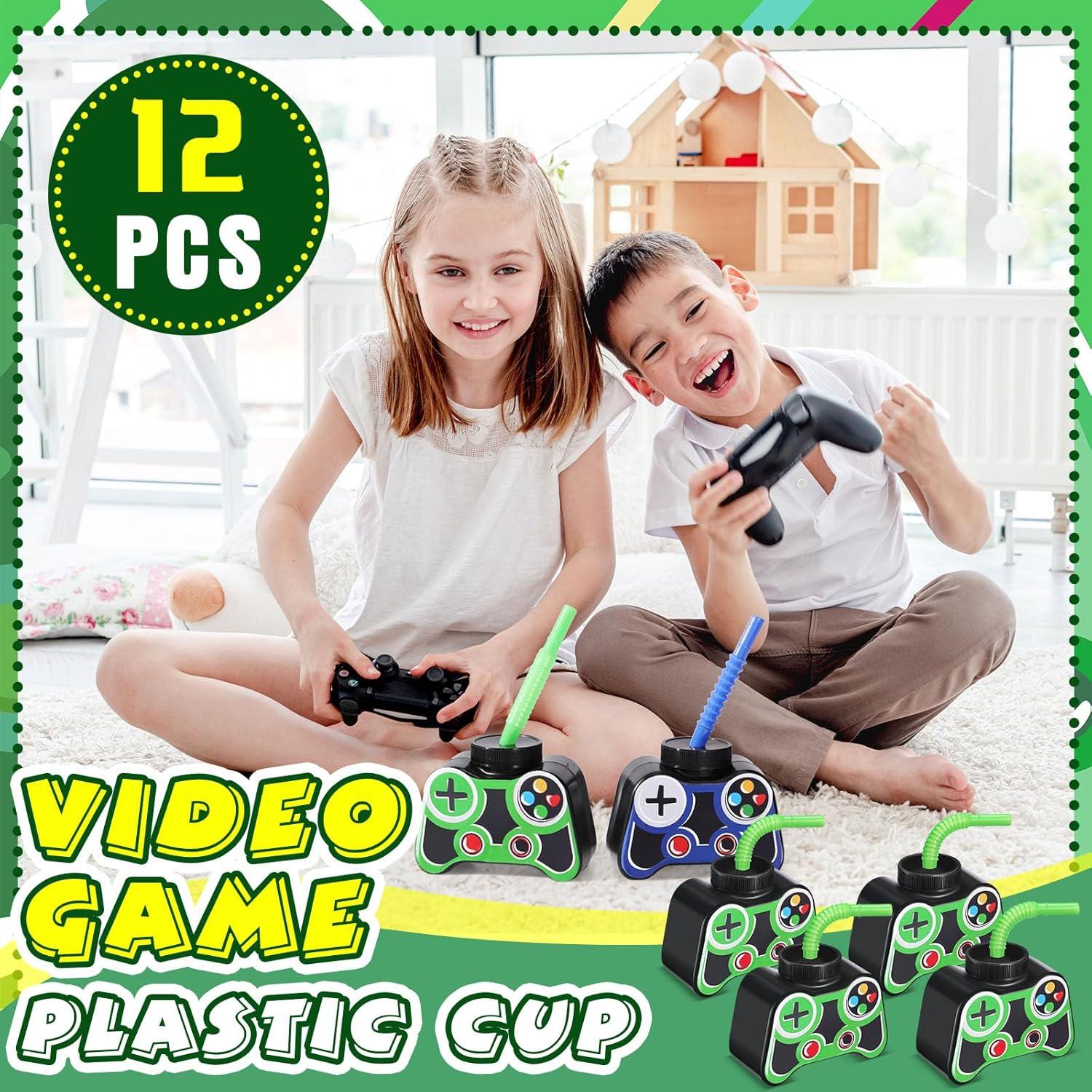 Vasos de Fiesta Gamer Mifoci 12 Pcs 295ml con Pajilla y Tapa