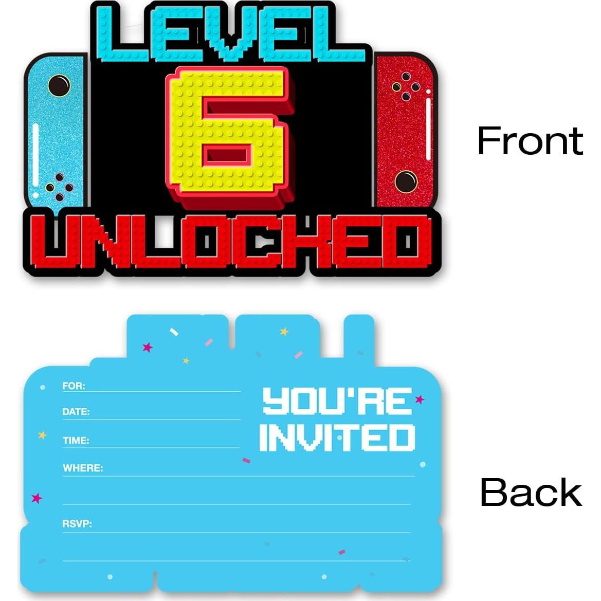 Invitaciones de Cumpleaños Videojuegos 20 Piezas Pertnate