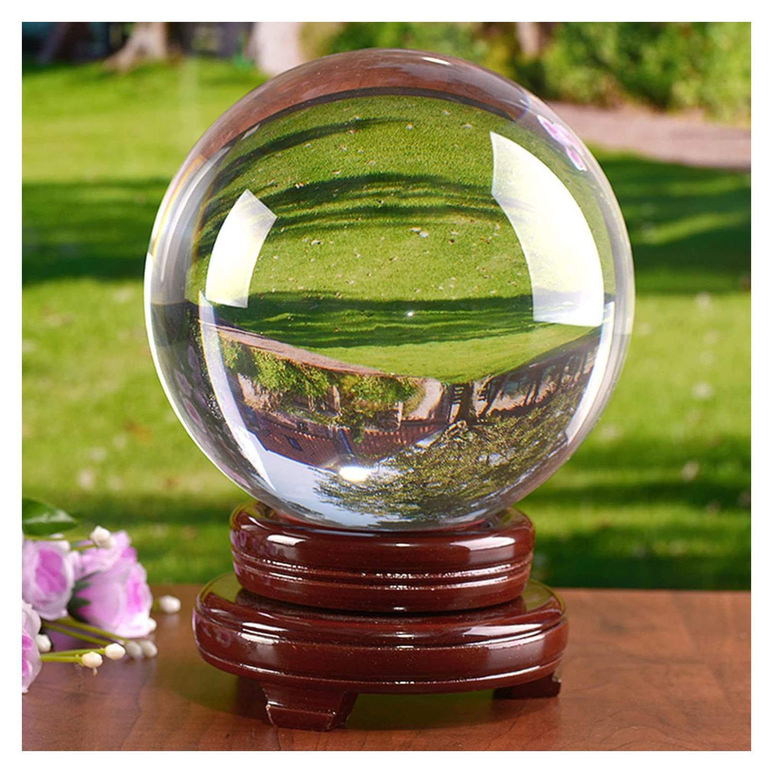 Bola de Cristal K9 15 cm con Soporte de Madera para Meditación