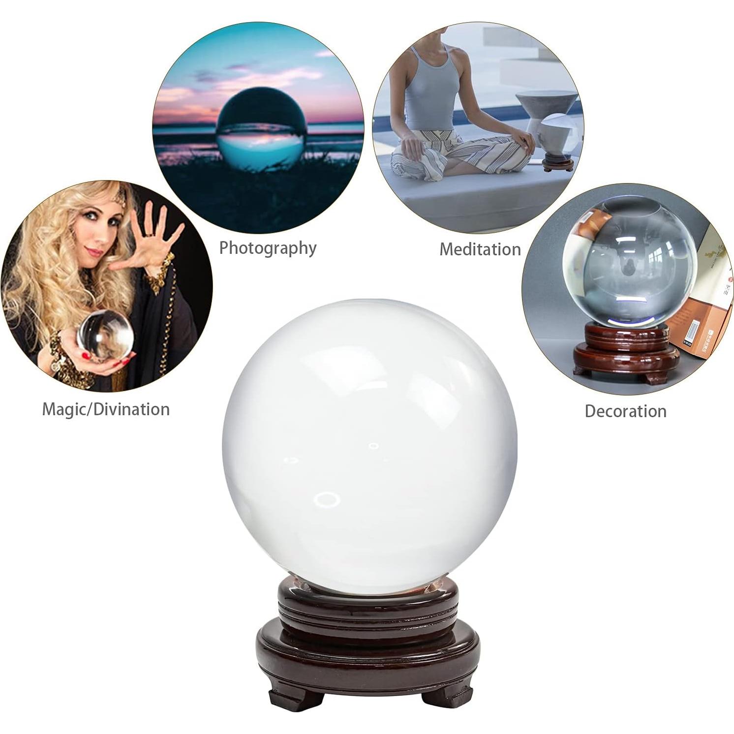 Bola de Cristal K9 15 cm con Soporte de Madera para Meditación