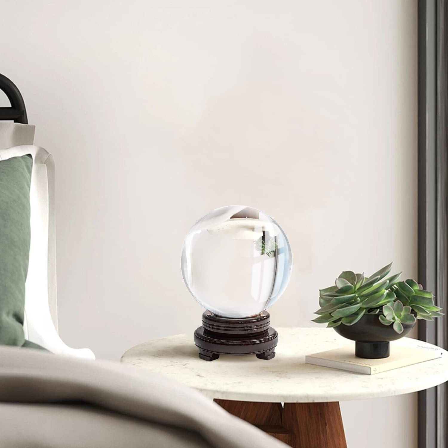 Bola de Cristal K9 15 cm con Soporte de Madera para Meditación