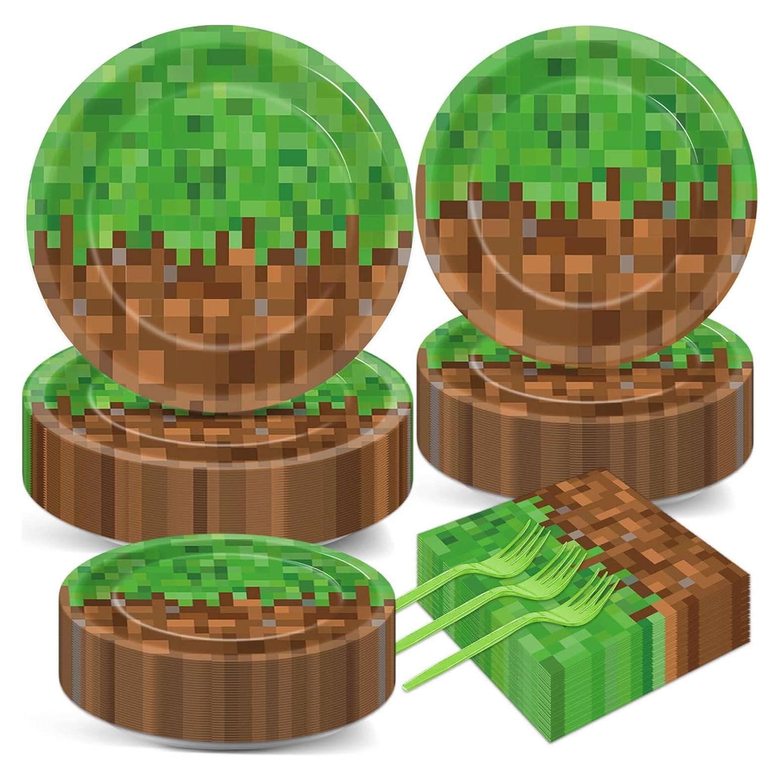 200 Piezas Suministros de Fiesta Gamer Mineros - Platos y Servilletas