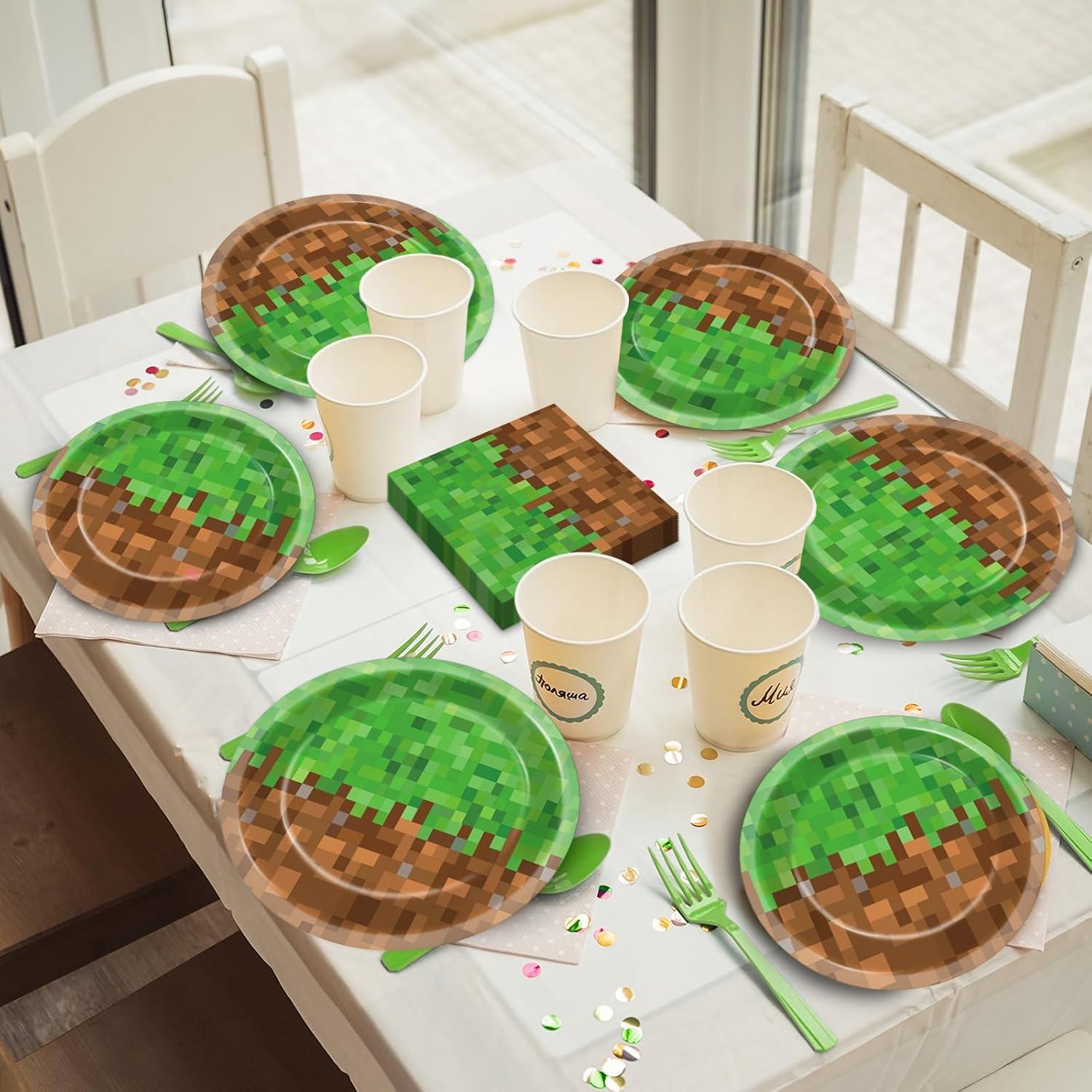 200 Piezas Suministros de Fiesta Gamer Mineros - Platos y Servilletas