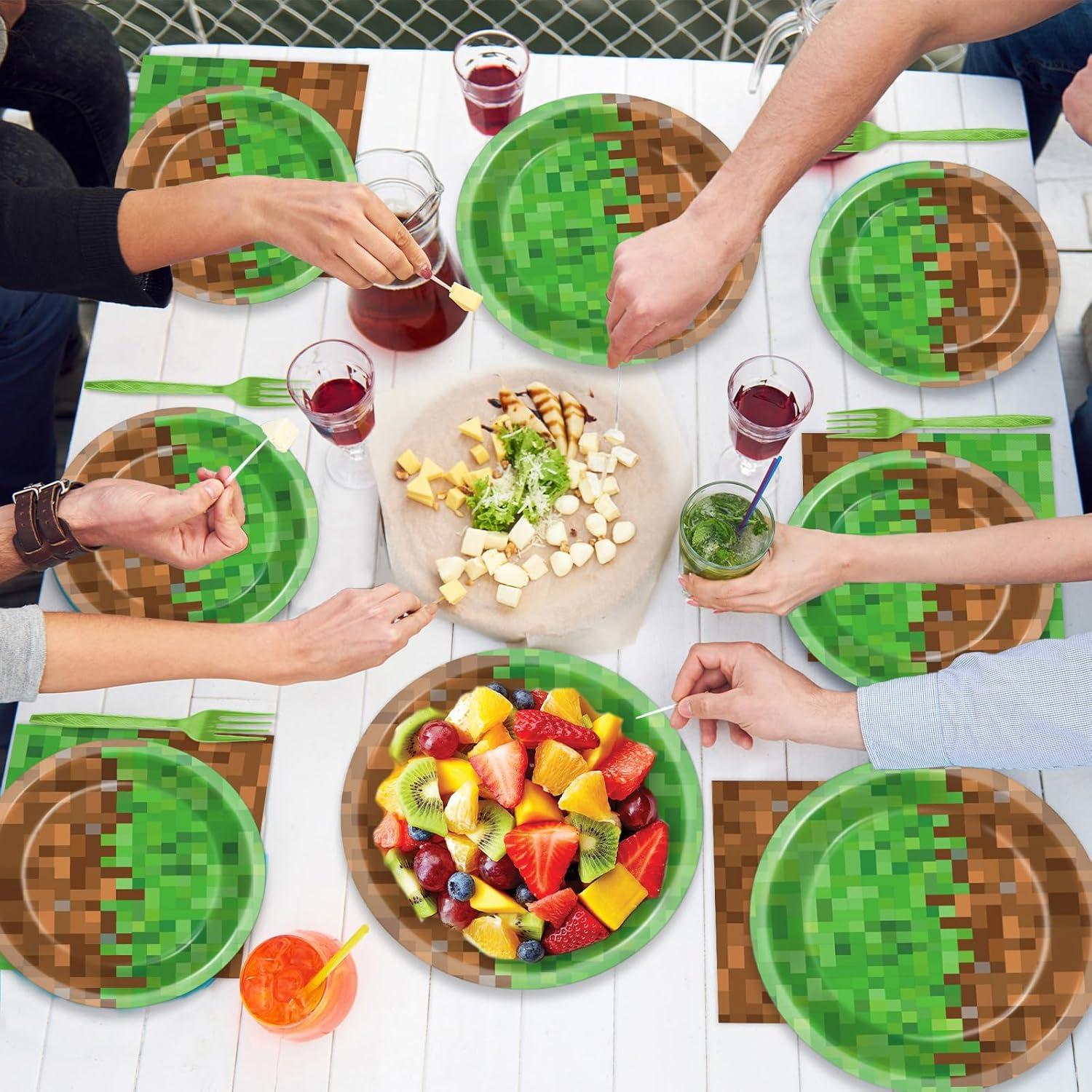 200 Piezas Suministros de Fiesta Gamer Mineros - Platos y Servilletas