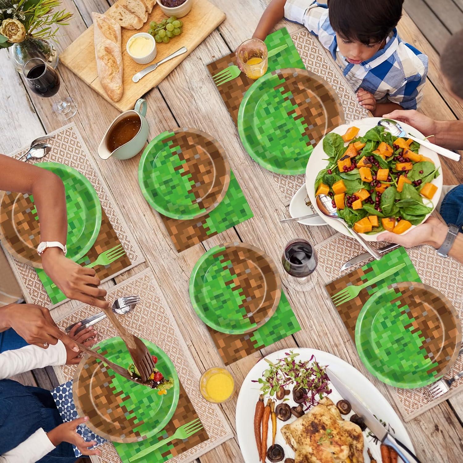 200 Piezas Suministros de Fiesta Gamer Mineros - Platos y Servilletas