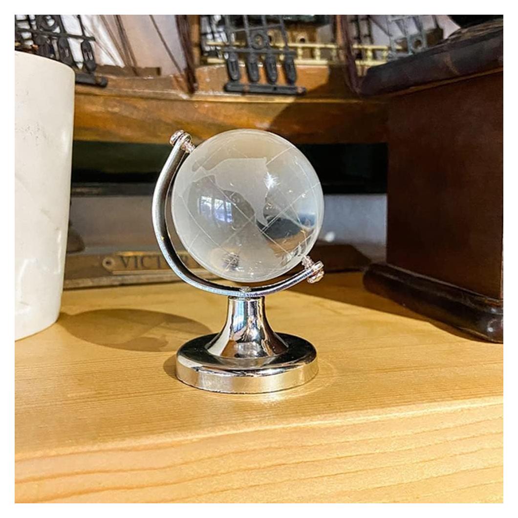 Mini Globo Terráqueo de Cristal 5 cm con Soporte Plata