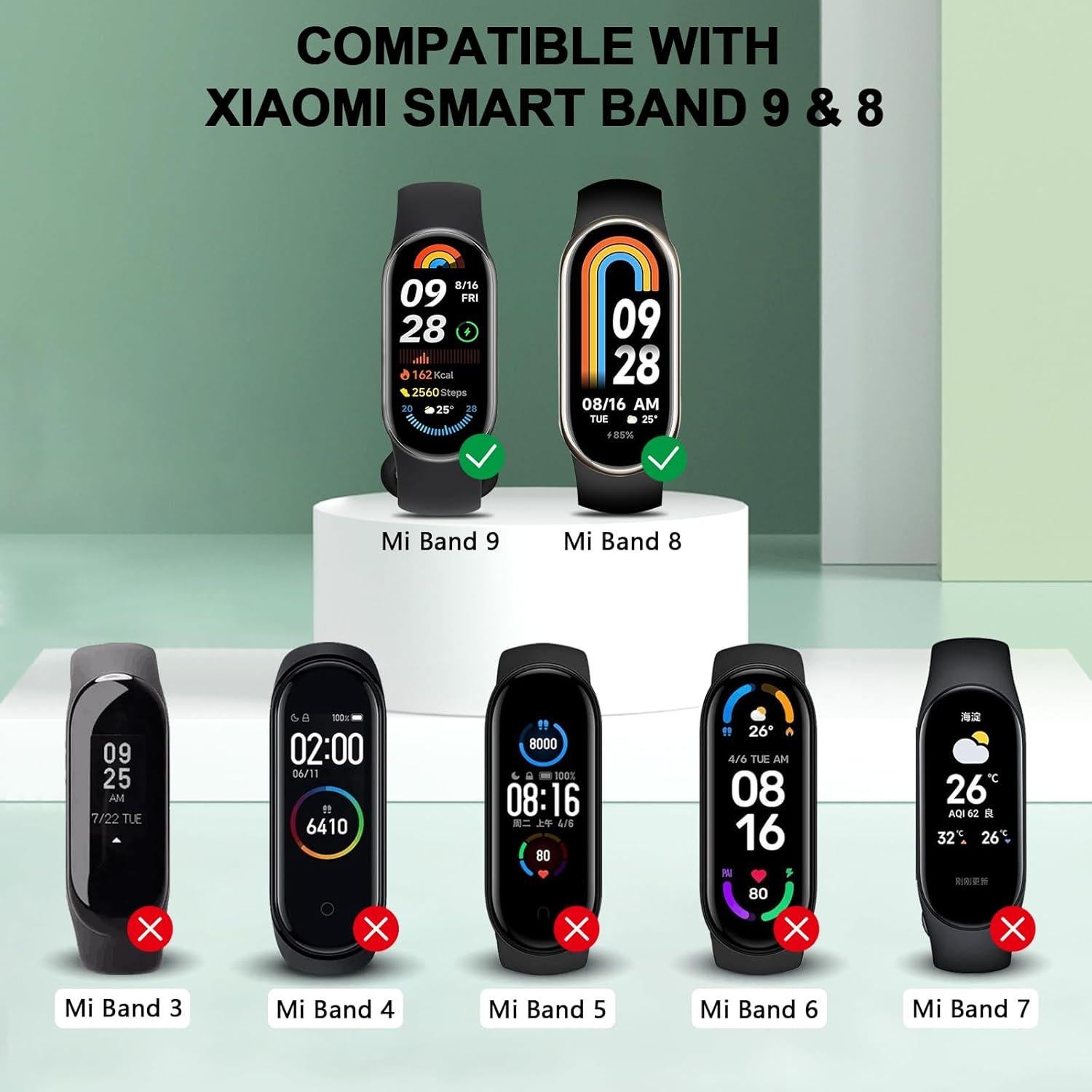 Meliya Correas de Silicona para Xiaomi Smart Band 9/8 - 3 Pzas