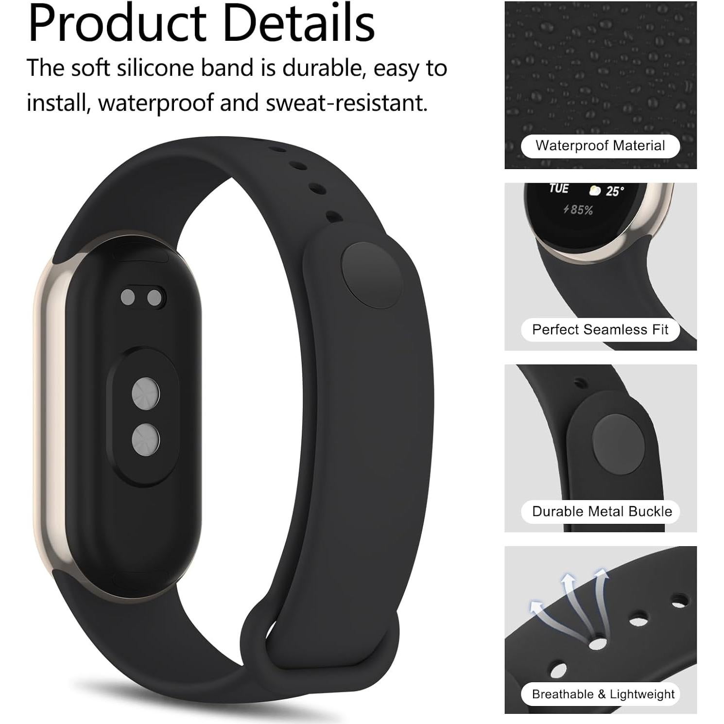 Meliya Correas de Silicona para Xiaomi Smart Band 9/8 - 3 Pzas