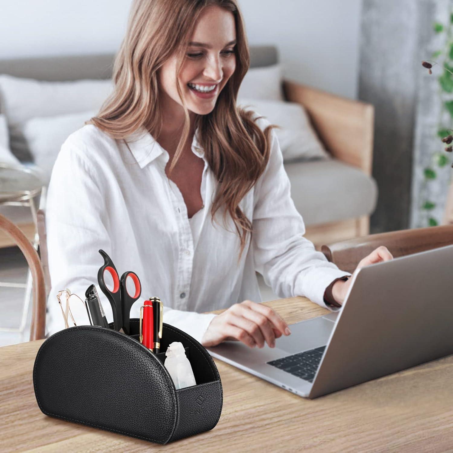 Organizador de Escritorio Fintie 5 Compartimentos Cuero Vegano Negro