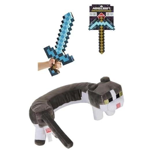 Espada y Pico Diamante Transformable Mattel Minecraft + Almohada Gato