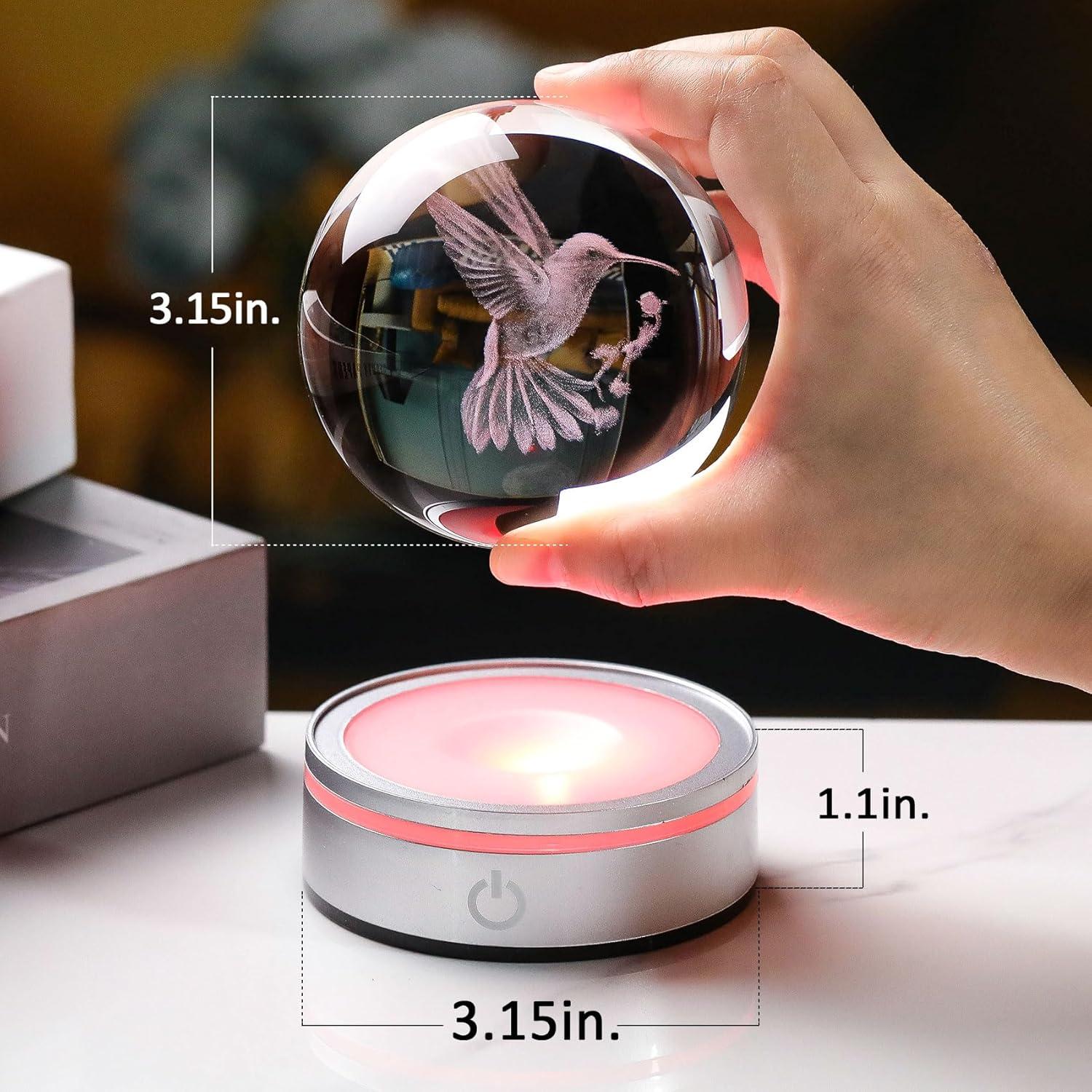 Movdyka Bola de Cristal 3D Colibrí con Base LED 8cm