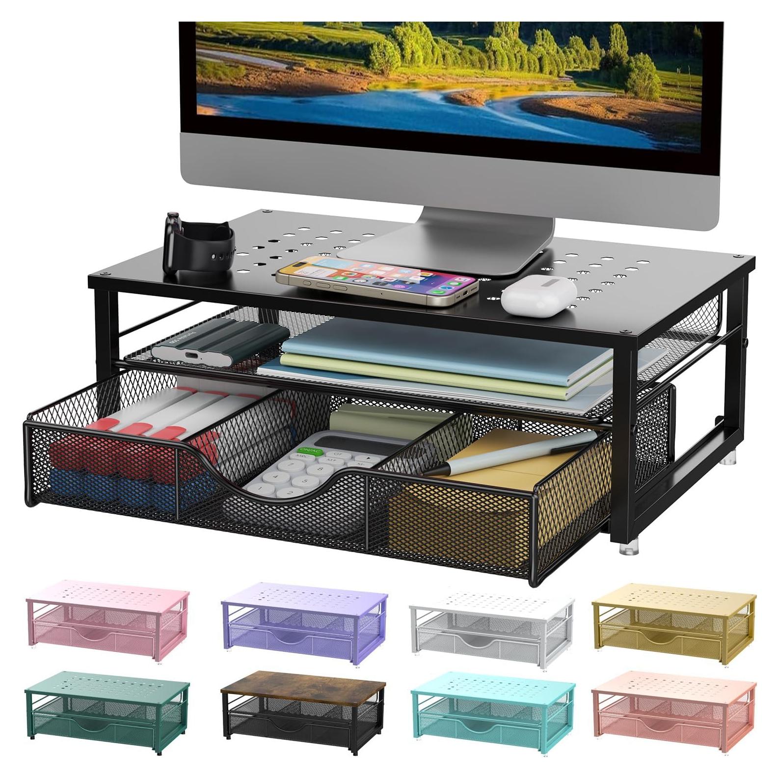 Soporte para Monitor Gianotter Negro con Cajón y Organizador