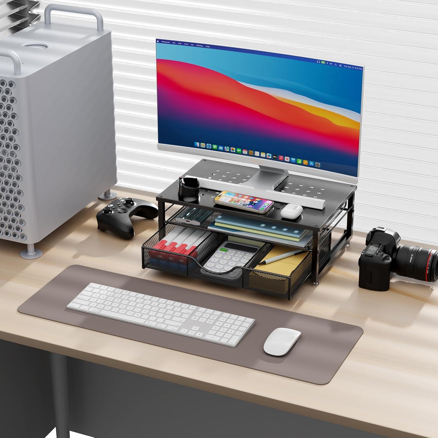 Soporte para Monitor Gianotter Negro con Cajón y Organizador