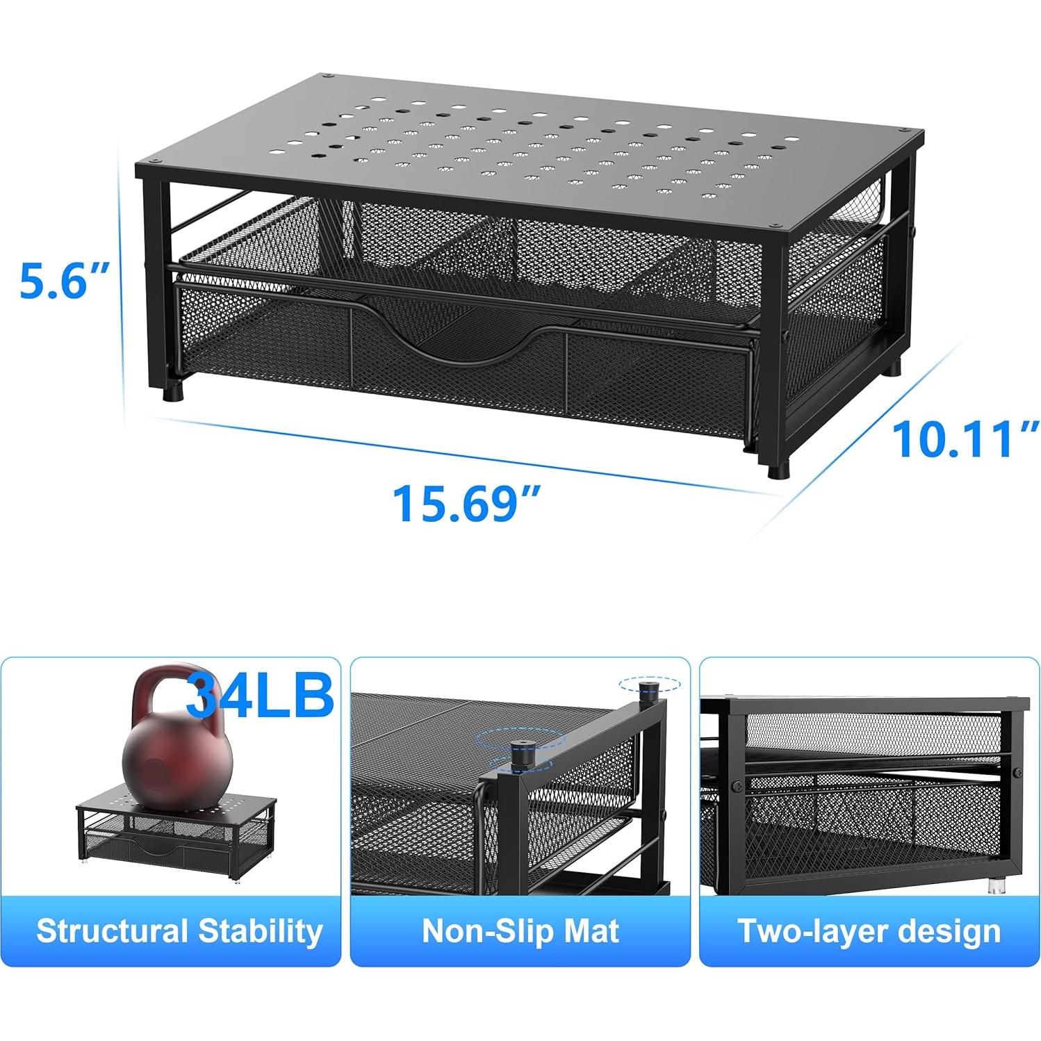 Soporte para Monitor Gianotter Negro con Cajón y Organizador