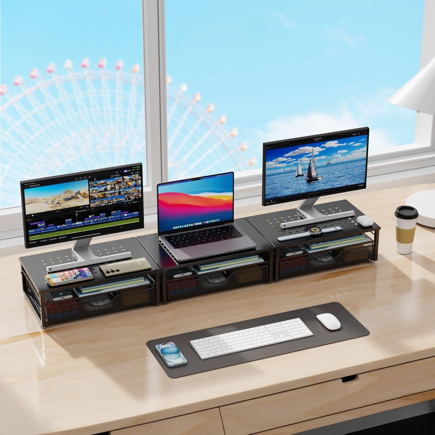 Soporte para Monitor Gianotter Negro con Cajón y Organizador