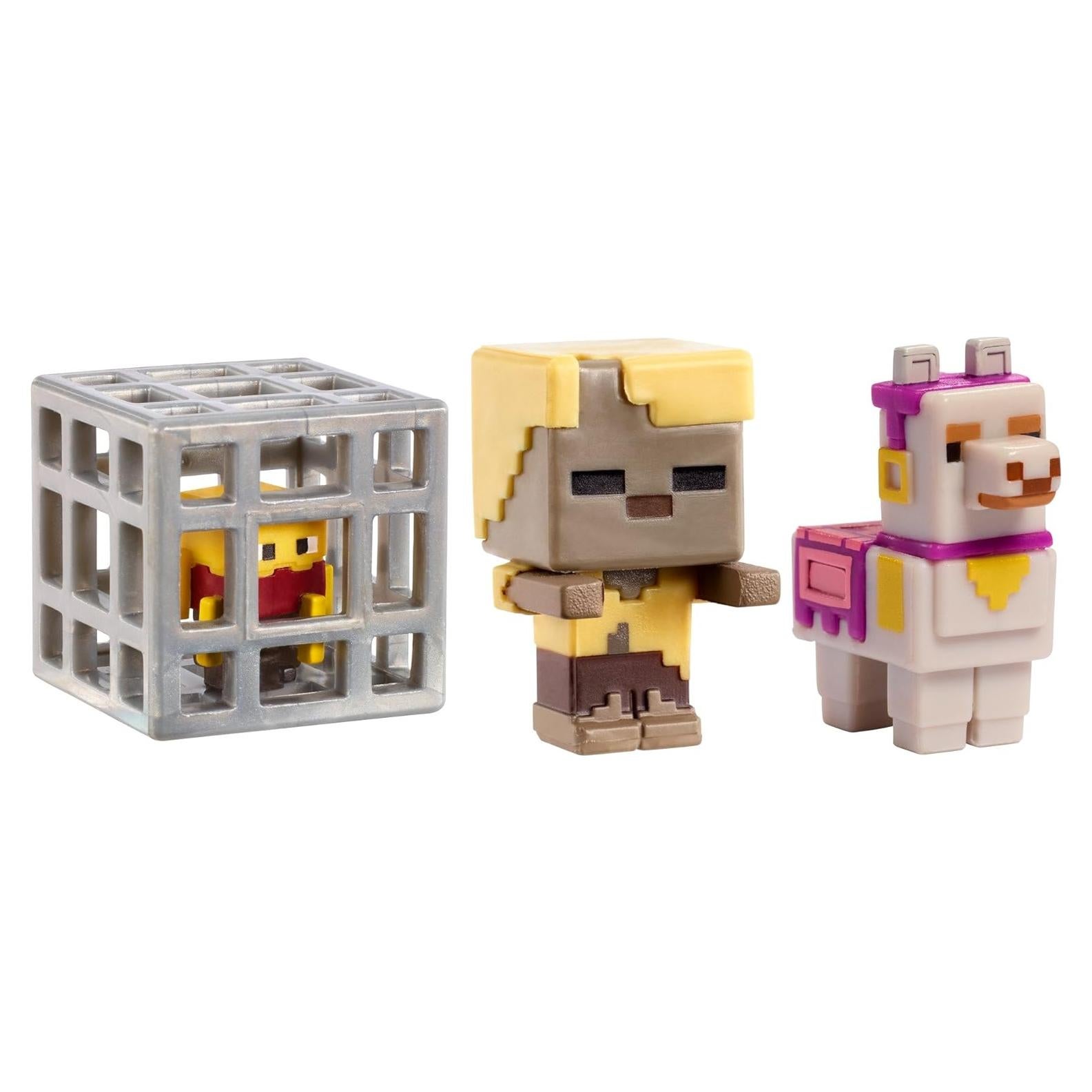 Paquete de 3 Mini Figuras Minecraft Mattel - Esqueleto, Golem y Jockey