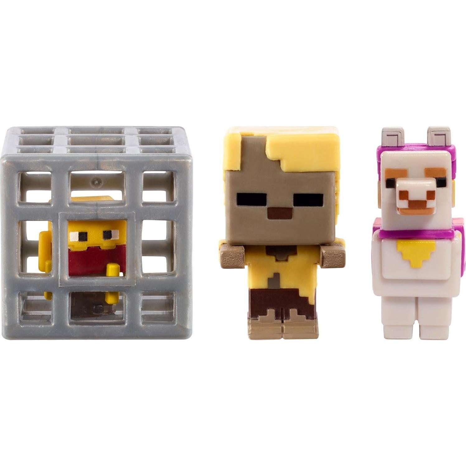 Paquete de 3 Mini Figuras Minecraft Mattel - Esqueleto, Golem y Jockey