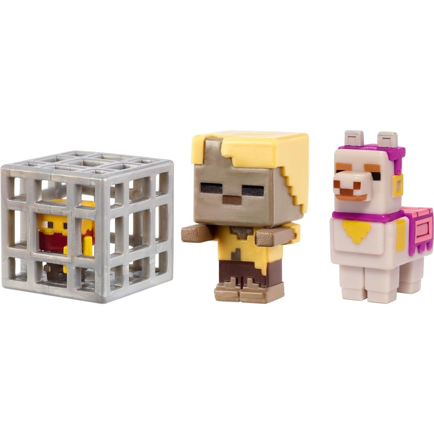 Paquete de 3 Mini Figuras Minecraft Mattel - Esqueleto, Golem y Jockey