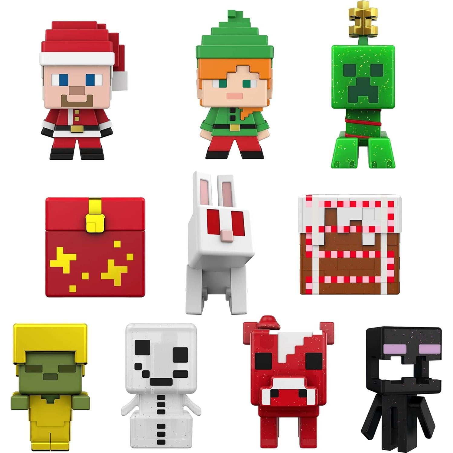 Calendario de Adviento Minecraft Mattel 2021 con 12 Figuras y Stickers
