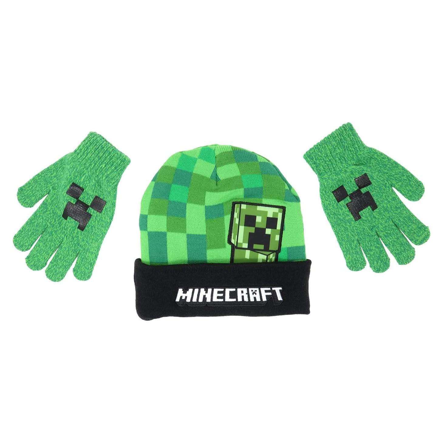 Gorro y Guantes Minecraft Creeper para Niños 4-16 Verde