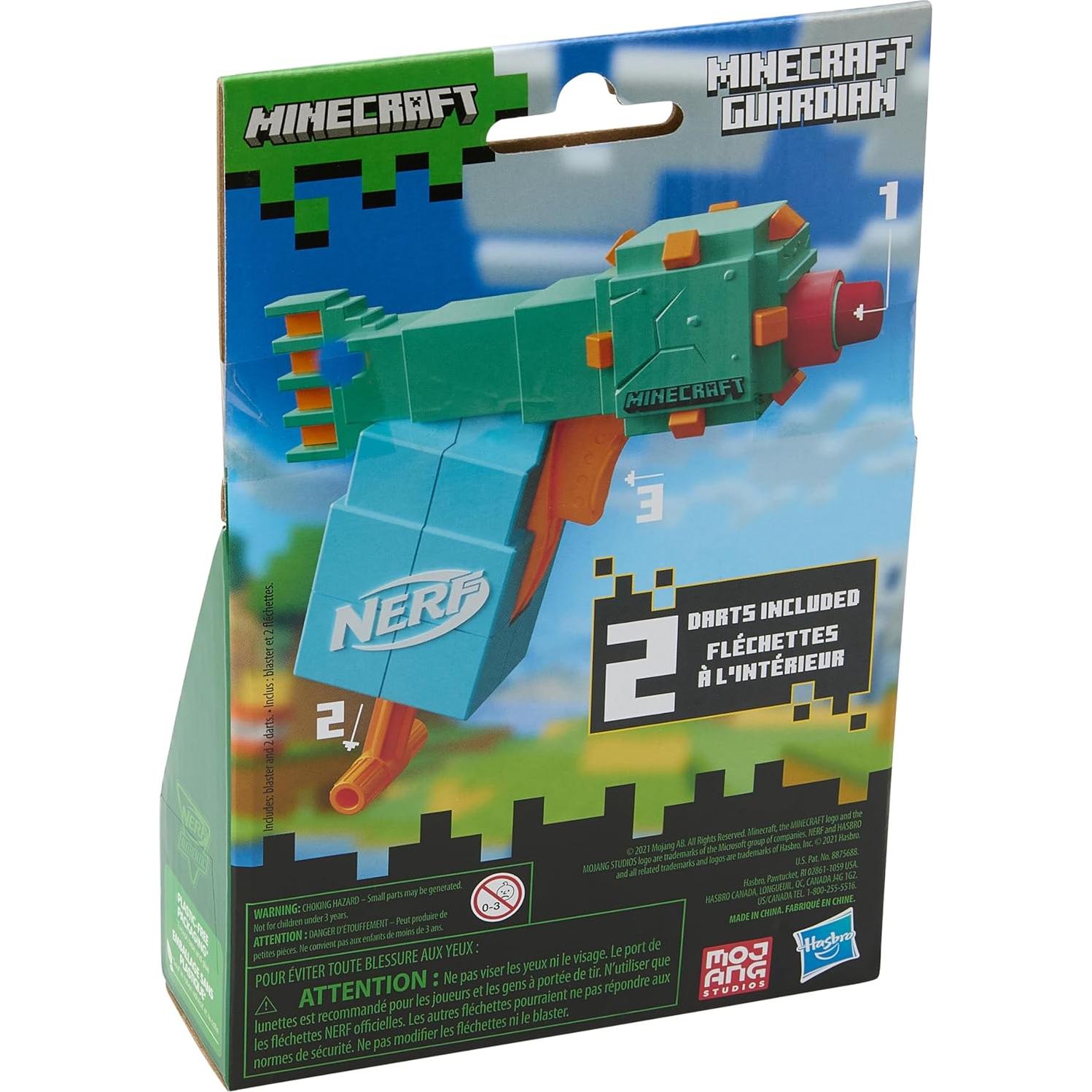 Blaster Nerf MicroShots Minecraft Guardian Mini con 2 Dardos