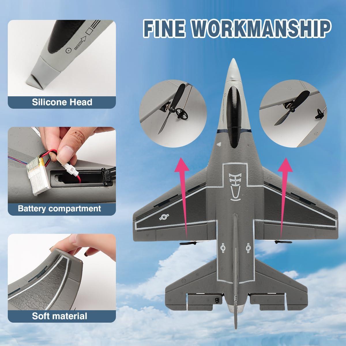 jaming RC Plane 3 Channel Remote Control Airplane for Adults，F16 RC Fighter with 6-Axis Gyro，2.4GHz Controlled Hobby Glider Jet Aircraft for Beginners，Adults & Kids Gift