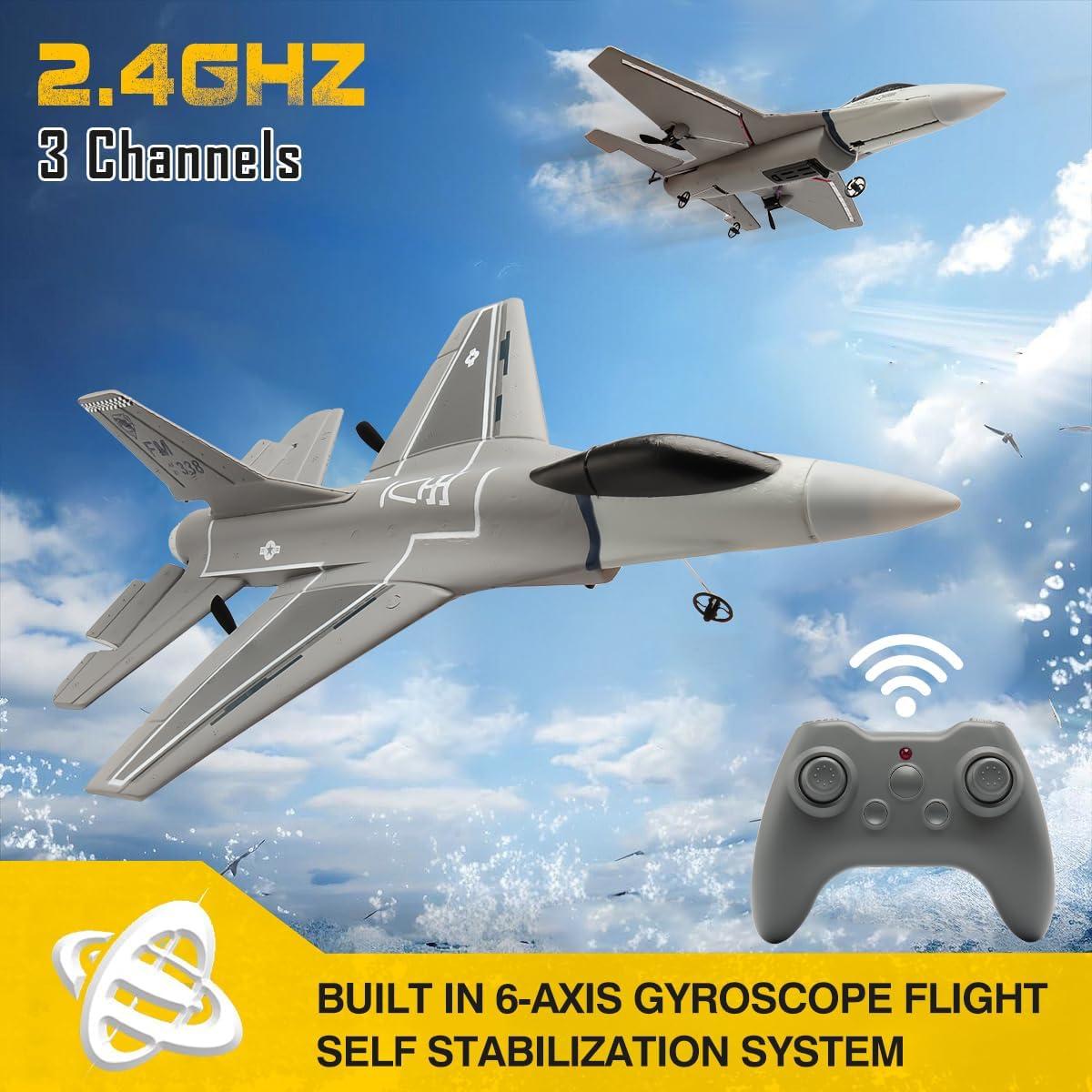 jaming RC Plane 3 Channel Remote Control Airplane for Adults，F16 RC Fighter with 6-Axis Gyro，2.4GHz Controlled Hobby Glider Jet Aircraft for Beginners，Adults & Kids Gift