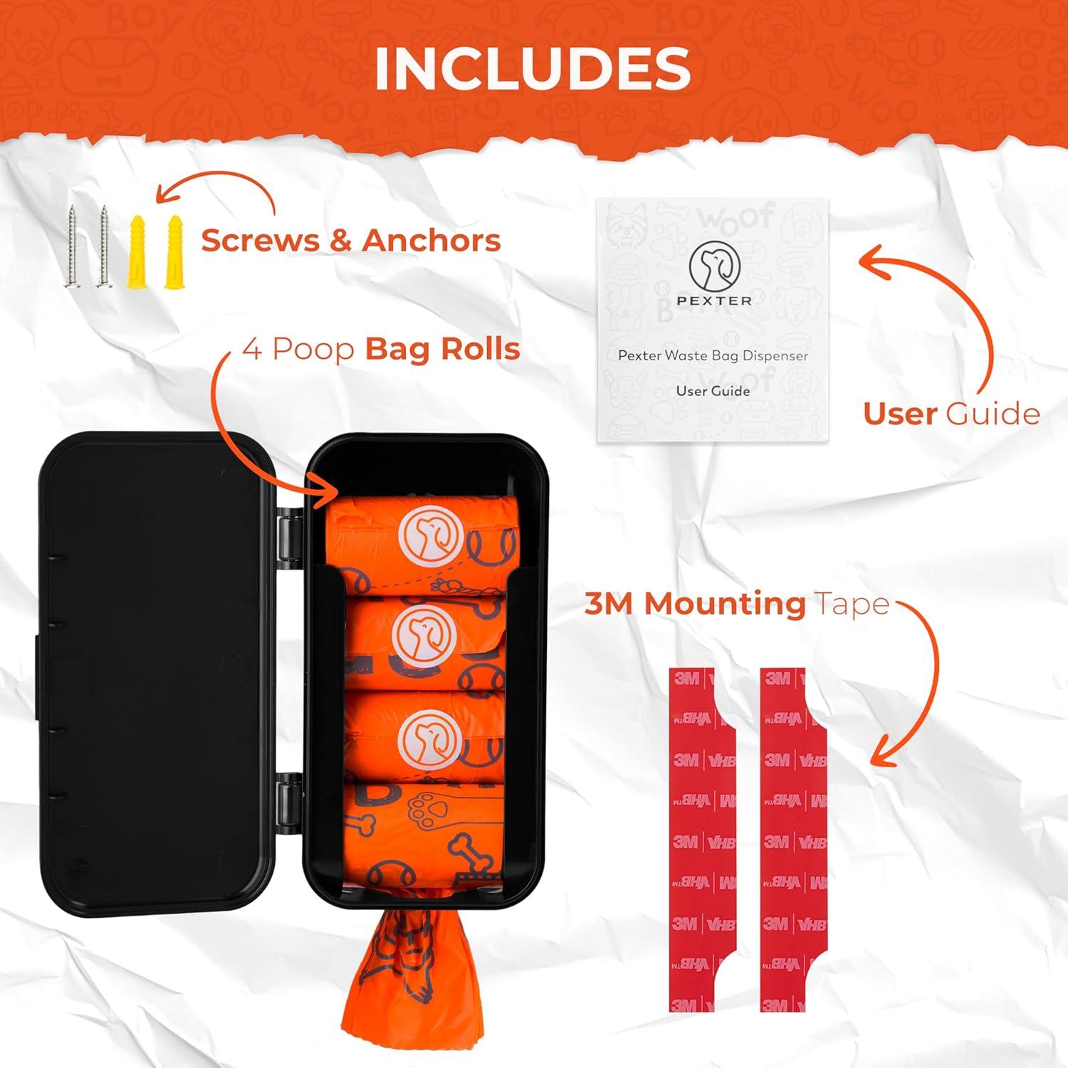 Dispensador de Bolsas de Excremento Pexter Negro - Montaje en Pared