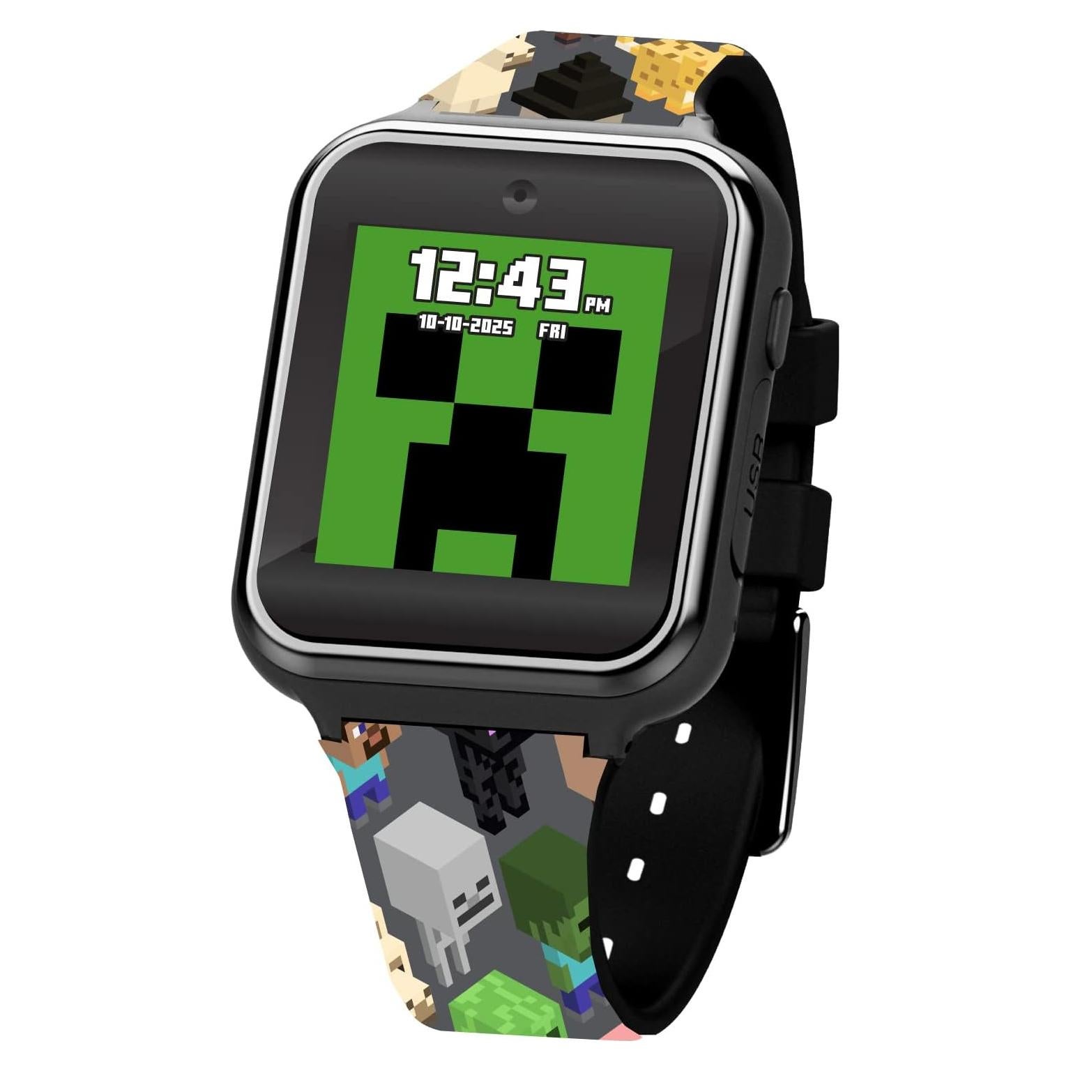 Reloj Inteligente LED Minecraft para Niños - 10 Caras Intercambiables, Juegos, Cámara, Correas de Silicona