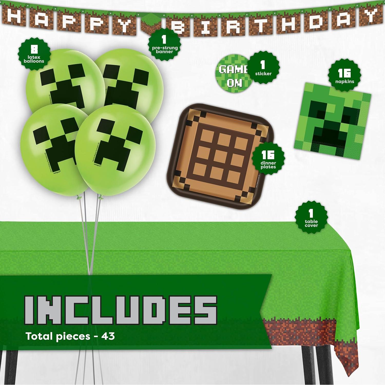 Kit de Decoraciones de Cumpleaños Minecraft - Unique - 16 Platos