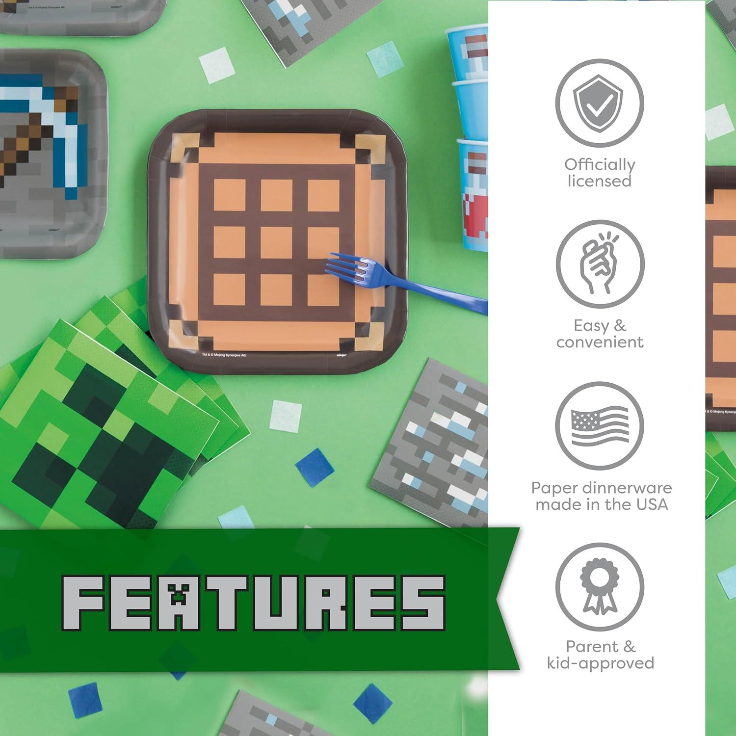 Kit de Decoraciones de Cumpleaños Minecraft - Unique - 16 Platos